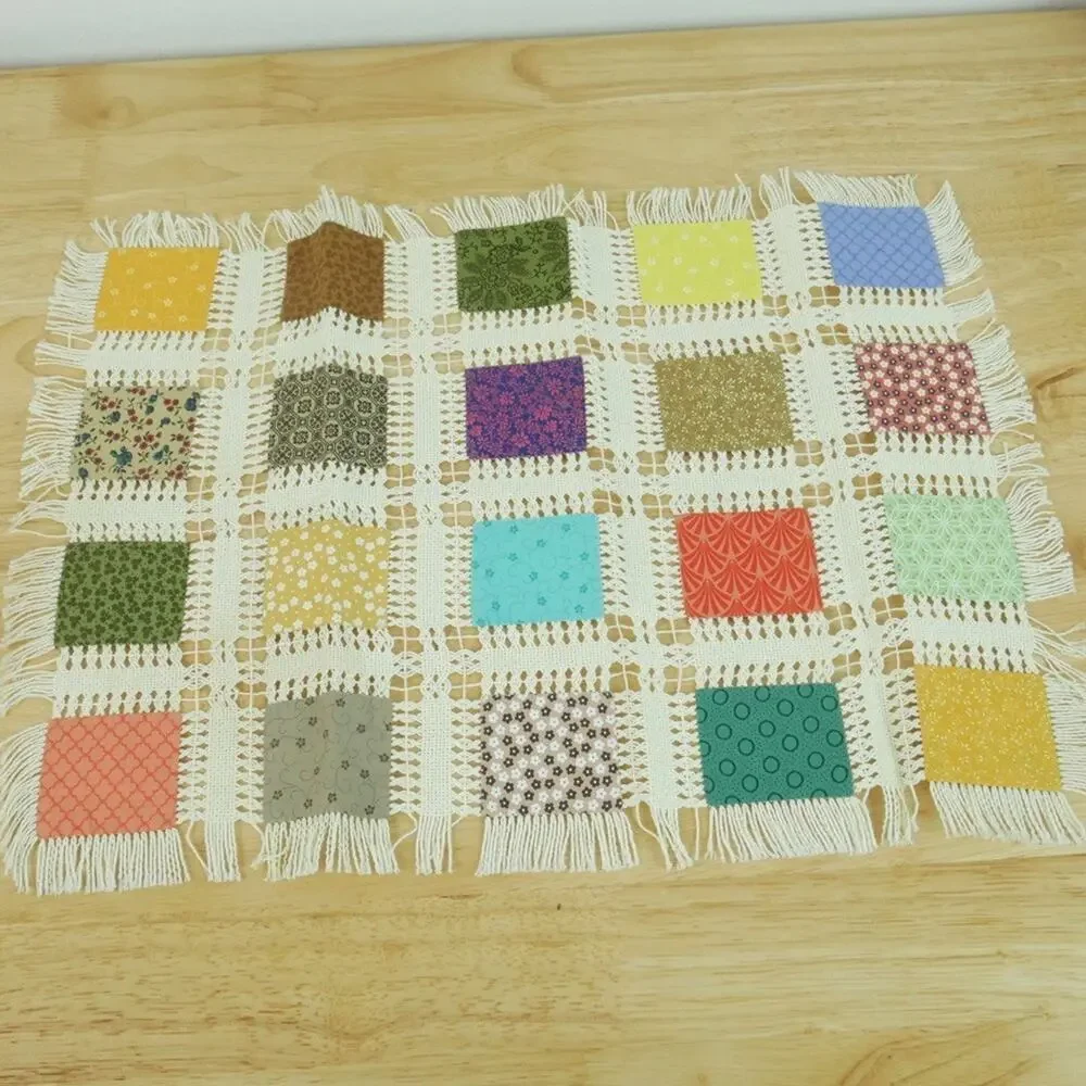 Vintage Handmade Placemat Set of 4 Multicolor Granny Cottage Patchwork‎ Country